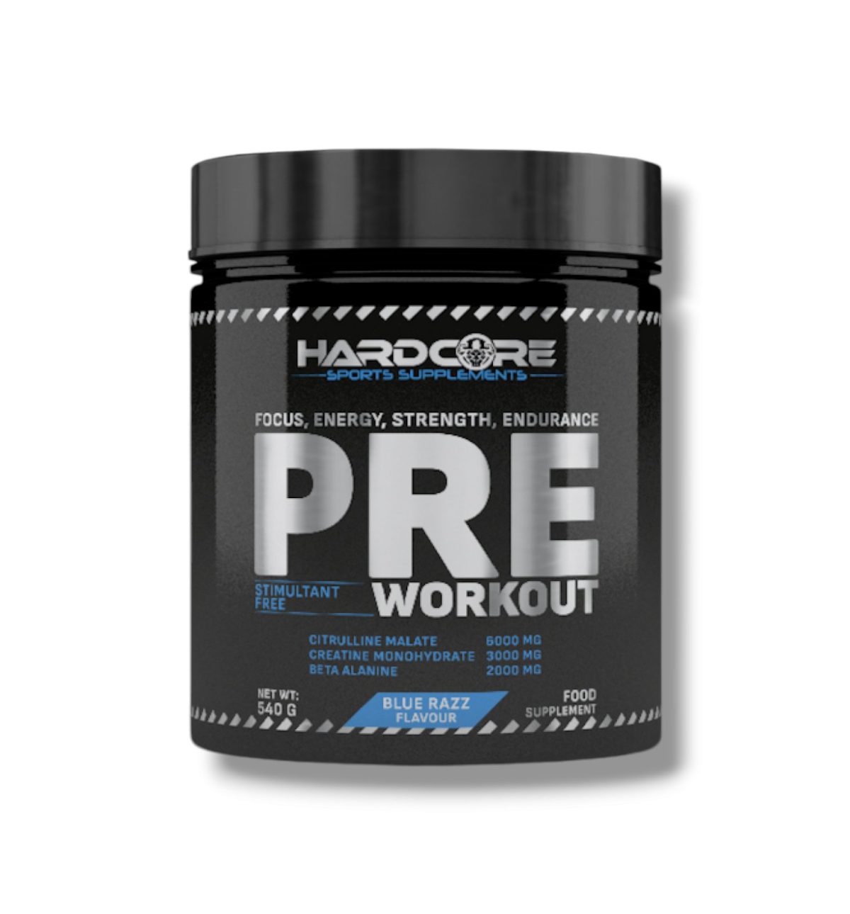 Hardcore Stim Free PRE 540gr 30 servings Blue Raspberry